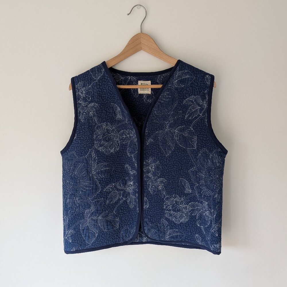 Handmade Blue Floral Quilted Vest - Small